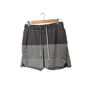 Vuori Men's Sz M Trail Shorts Tan Stripe Compression Lined Elastic Tie Waist